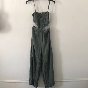 Teal-green cutout, cutoff jumpsuit
